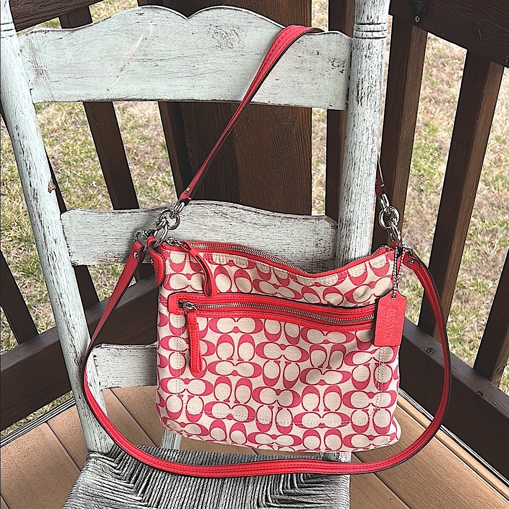Coach Light Red and Light Beige Signature C Shoulder & Crossbody Bag